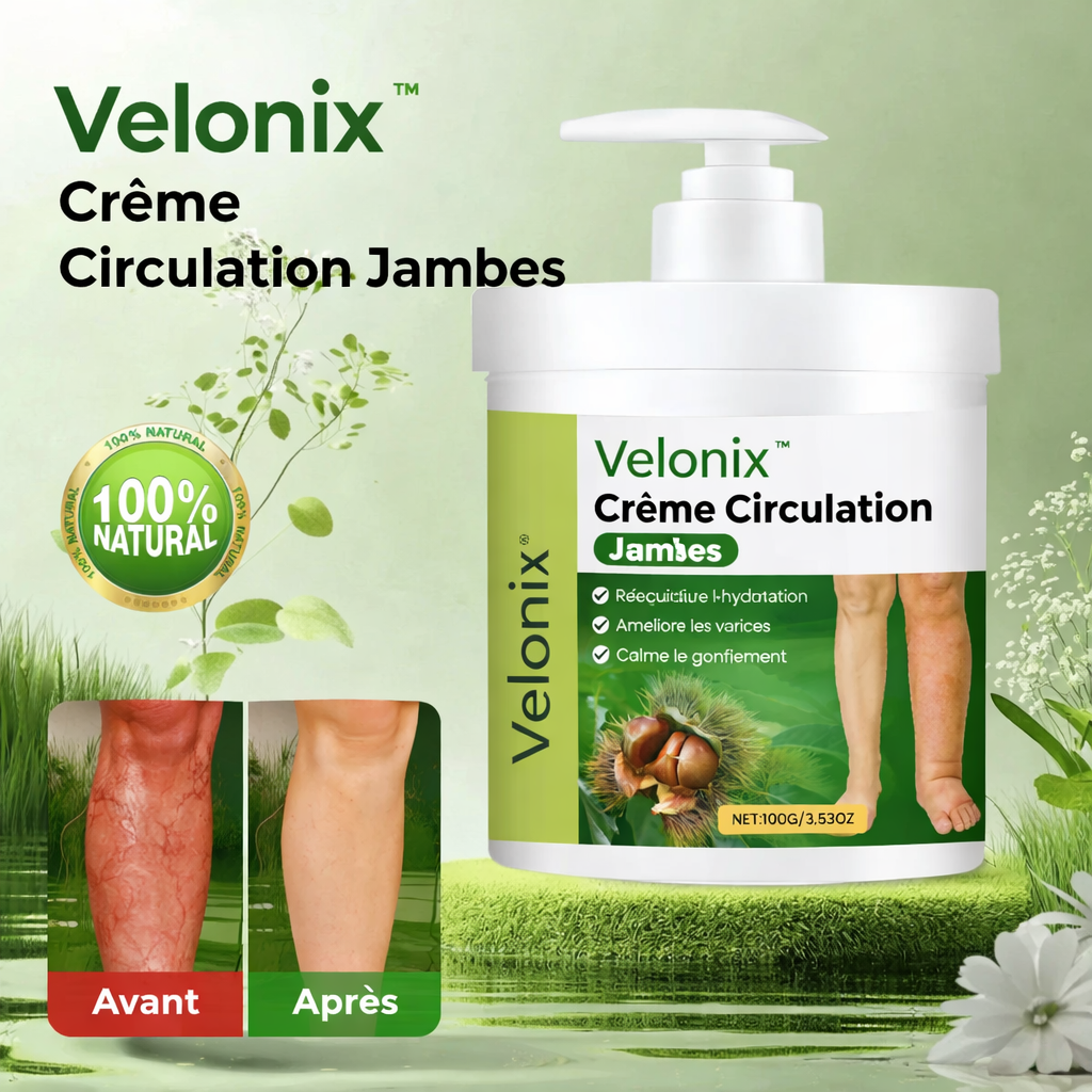 Velonix™ Crème Circulation Jambes | Éliminez jambes lourdes, douleurs et gonflements en 3 minutes !