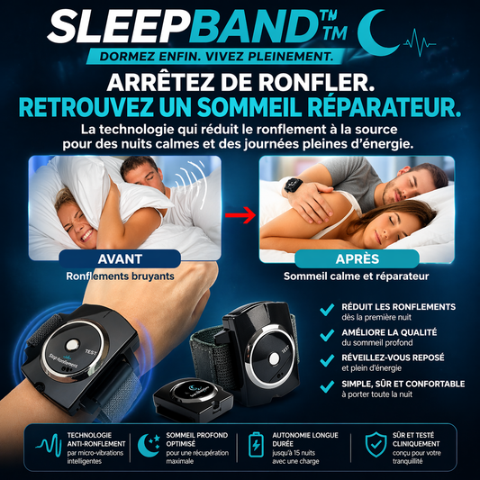 SleepBand™ Bracelet Anti-Ronflement | Éliminez 96 % des ronflements dès la première nuit !