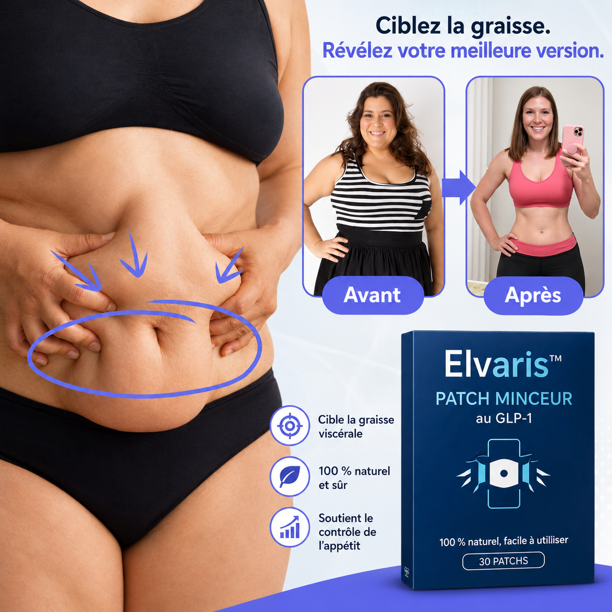Elvaris™ Patch Minceur au GLP-1 | Perdez jusqu’à 4,3 kg de graisse en 5 jours !