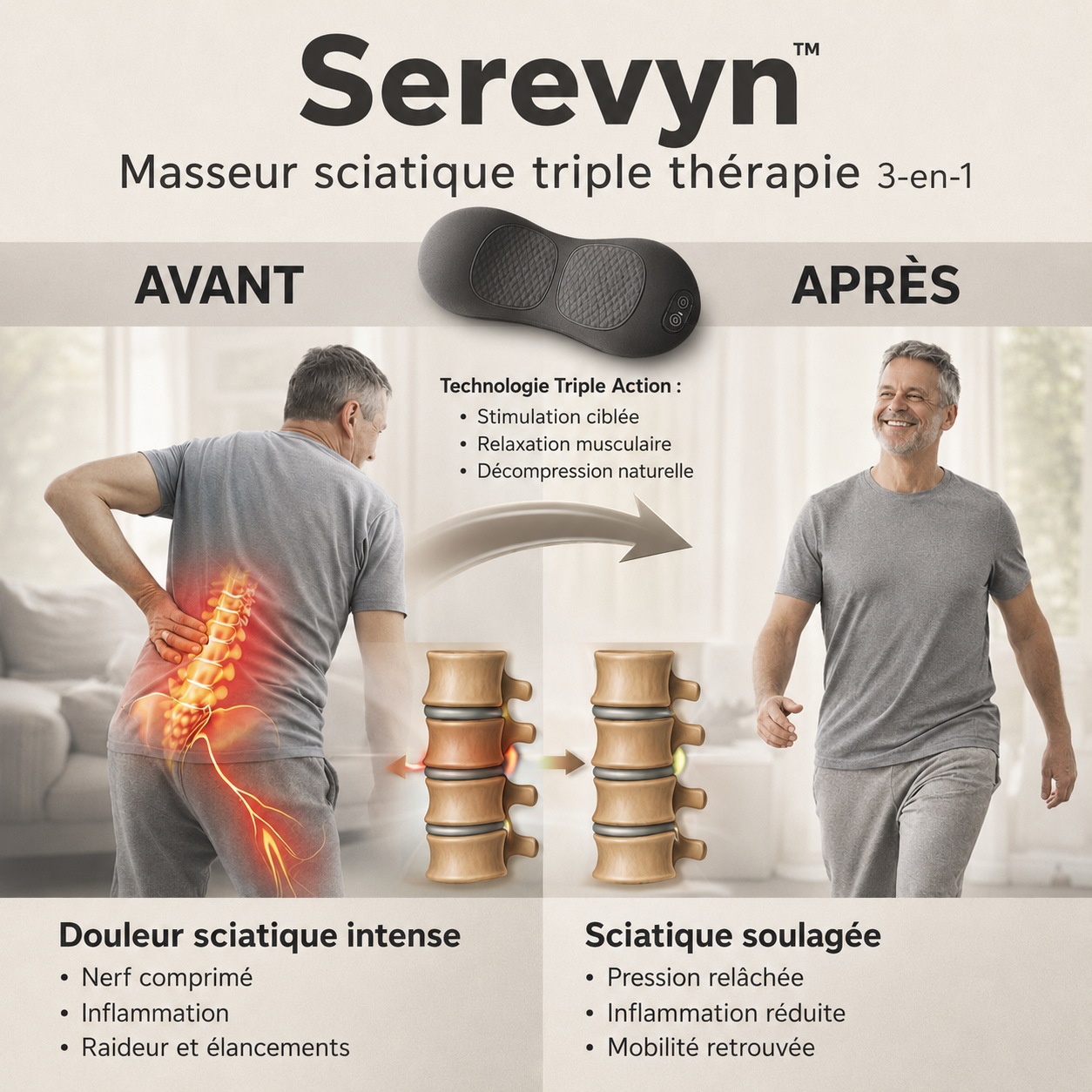 Serevyn™ Masseur Sciatique 3-en-1 | Stoppez la sciatique et libérez votre dos en 5 minutes par jour !
