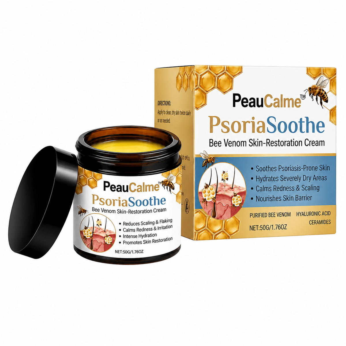 PeauCalme™ Crème Psoriasis au Venin d’Abeille | Stoppez les démangeaisons en 60 secondes, sans cortisone !