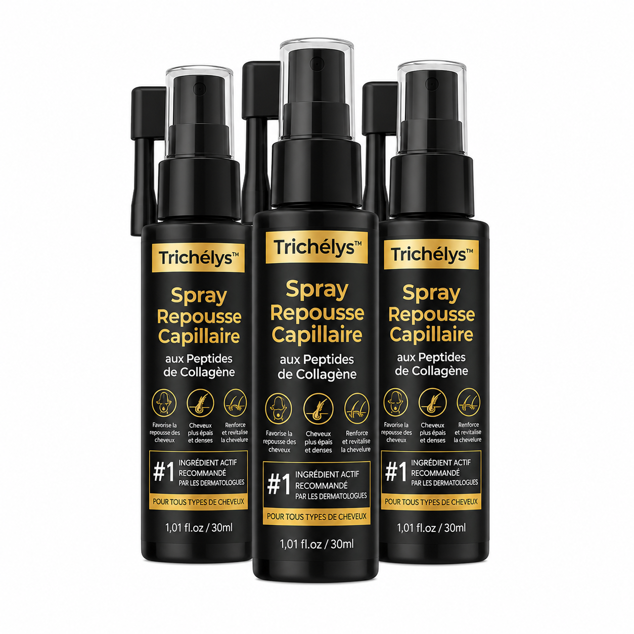 Trichélys™ Spray Repousse Capillaire aux Peptides de Collagène | Relancez la pousse des cheveux et épaississez votre chevelure en 3 minutes !