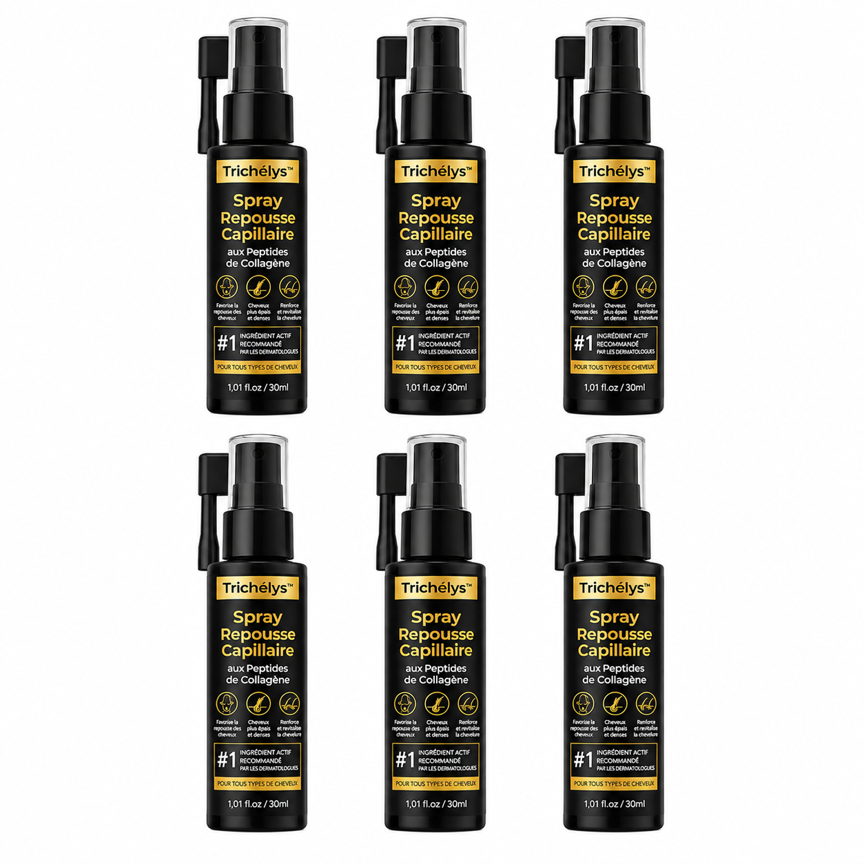 Trichélys™ Spray Repousse Capillaire aux Peptides de Collagène | Relancez la pousse des cheveux et épaississez votre chevelure en 3 minutes !