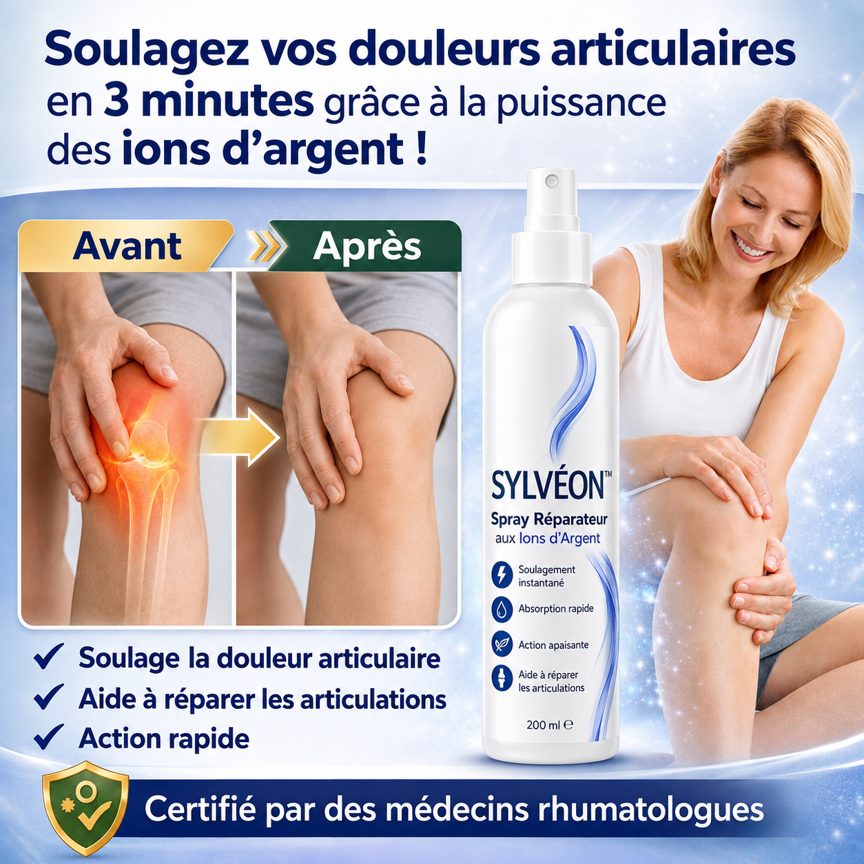 Sylvéon™ Spray Réparateur Articulations aux Ions d’Argent | Réparez les articulations et stoppez la douleur en 3 minutes !