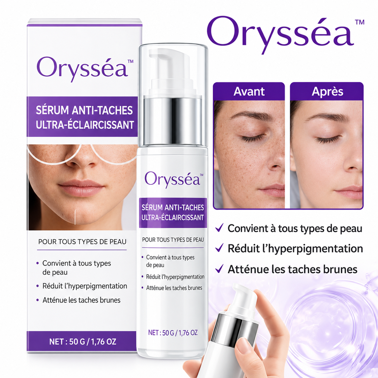 Orysséa™ Sérum Anti-Taches Ultra-Blanchissant | Effacez vos taches brunes et unifiez votre teint en 72 heures !
