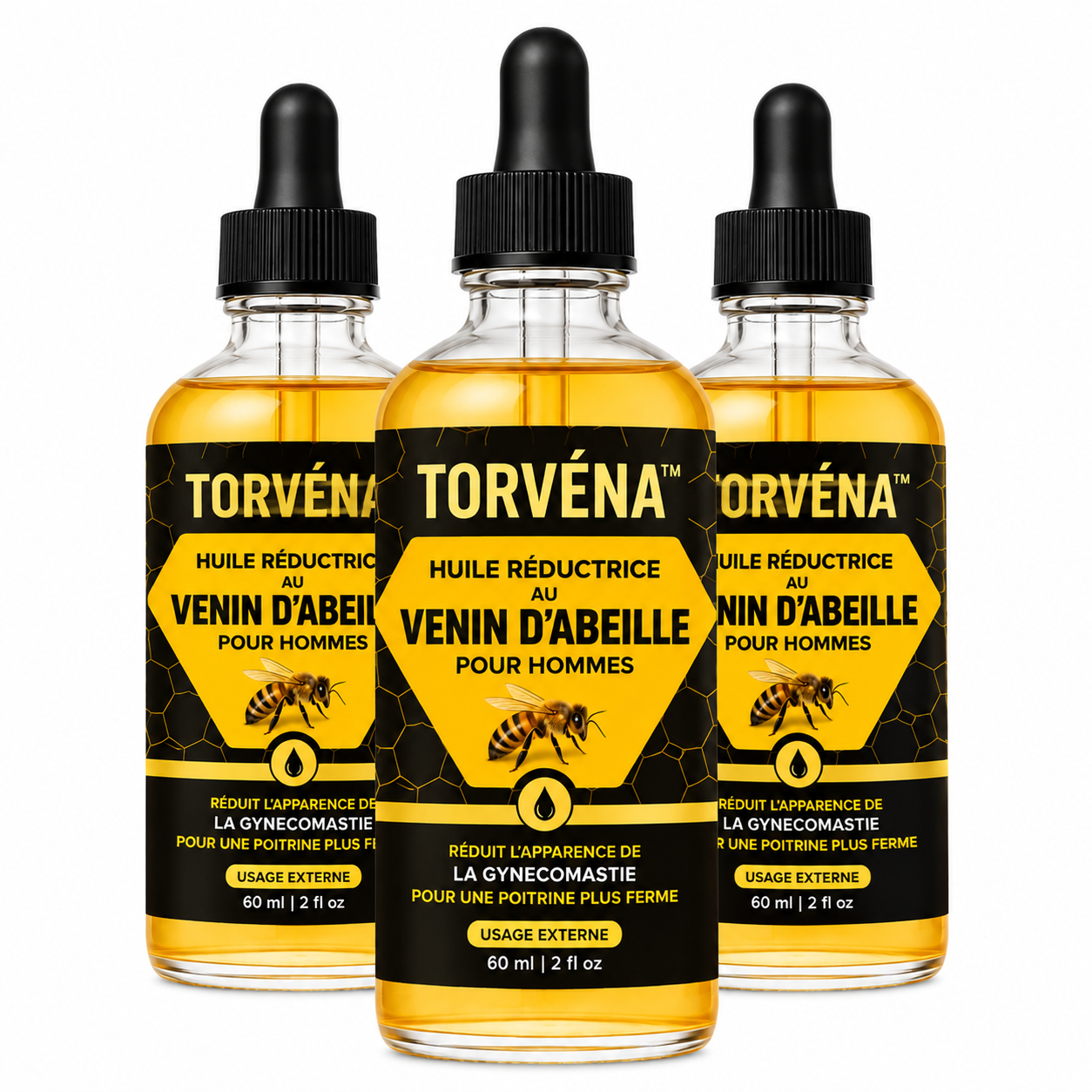 Torvéna™ Huile Réductrice au Venin d’Abeille | Élimine les seins masculins en 7 jours chrono!