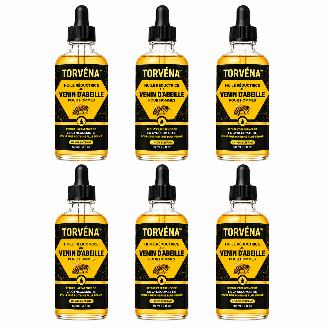 Torvéna™ Huile Réductrice au Venin d’Abeille | Élimine les seins masculins en 7 jours chrono!