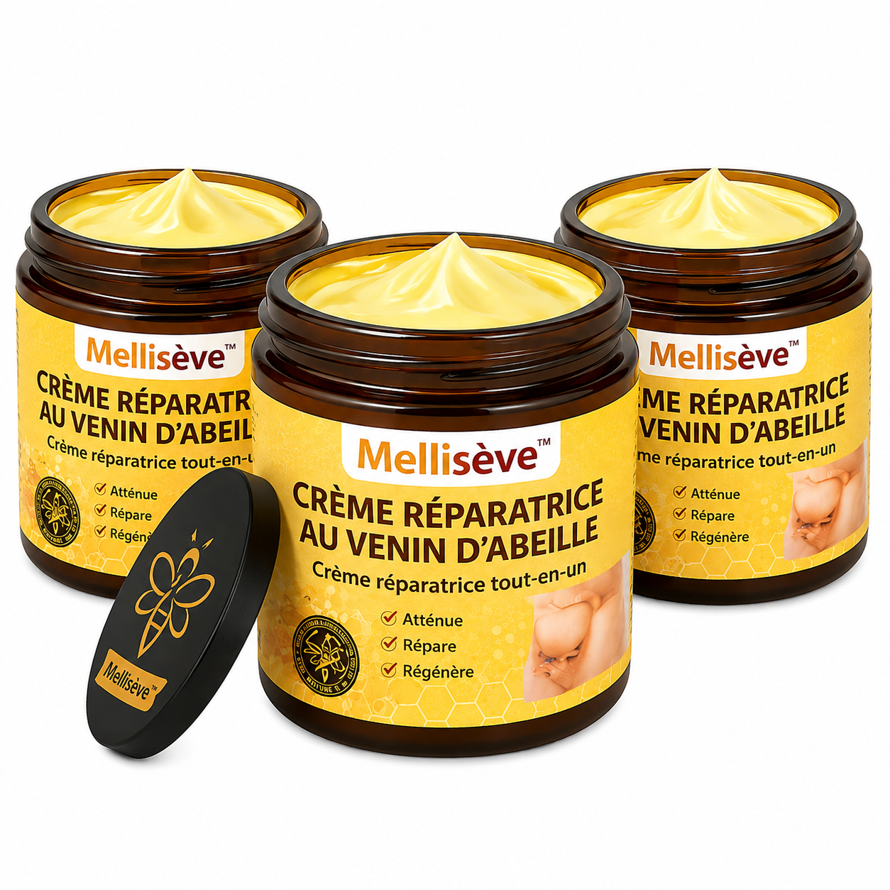 Mellisève™ Crème Réparatrice au Venin d’Abeille | Élimine eczéma, boutons et rougeurs dès la première application!