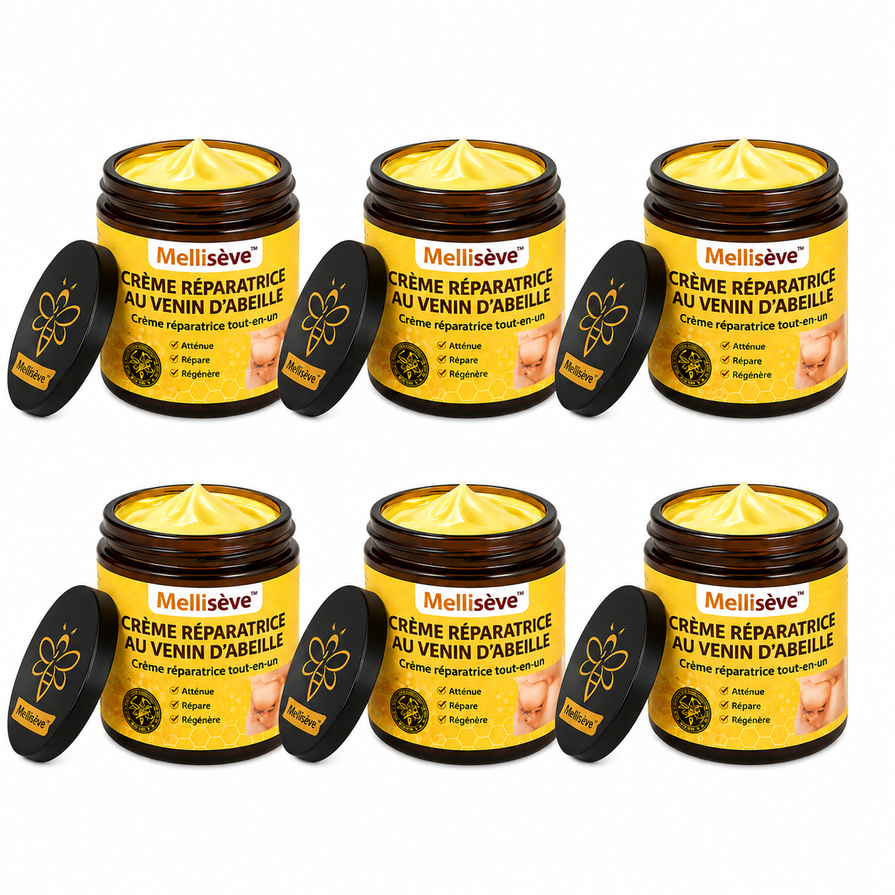 Mellisève™ Crème Réparatrice au Venin d’Abeille | Élimine eczéma, boutons et rougeurs dès la première application!