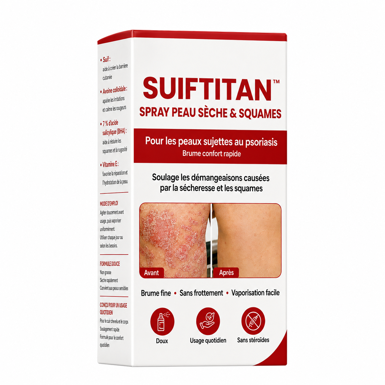 SuifTitan™ Spray Peau Sèche & Squames | Pulvérisez, apaisez, retrouvez une peau douce en 30 secondes !