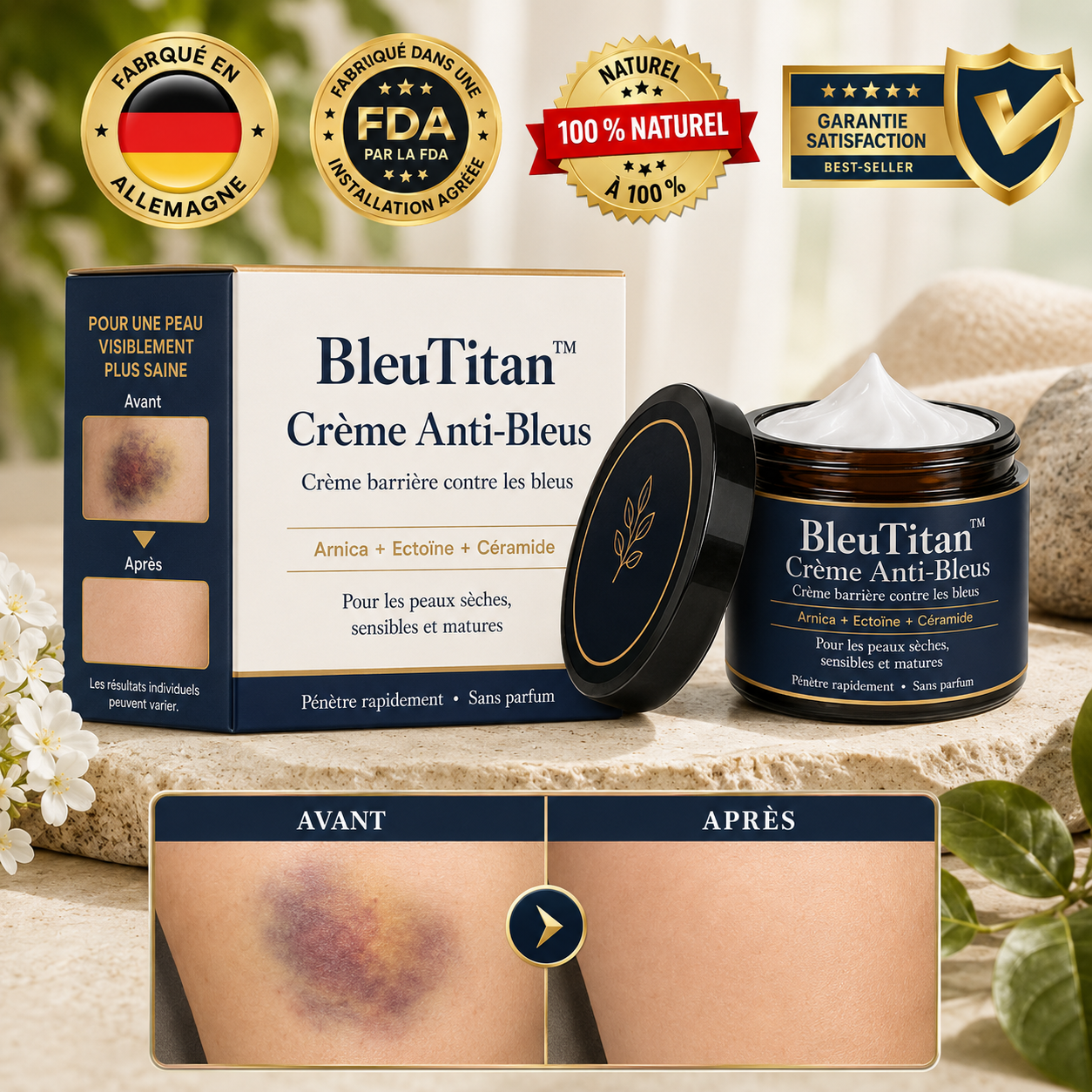 BleuTitan™ Crème Anti-Bleus | Effacez les taches violettes et renforcez votre peau en 7 jours !
