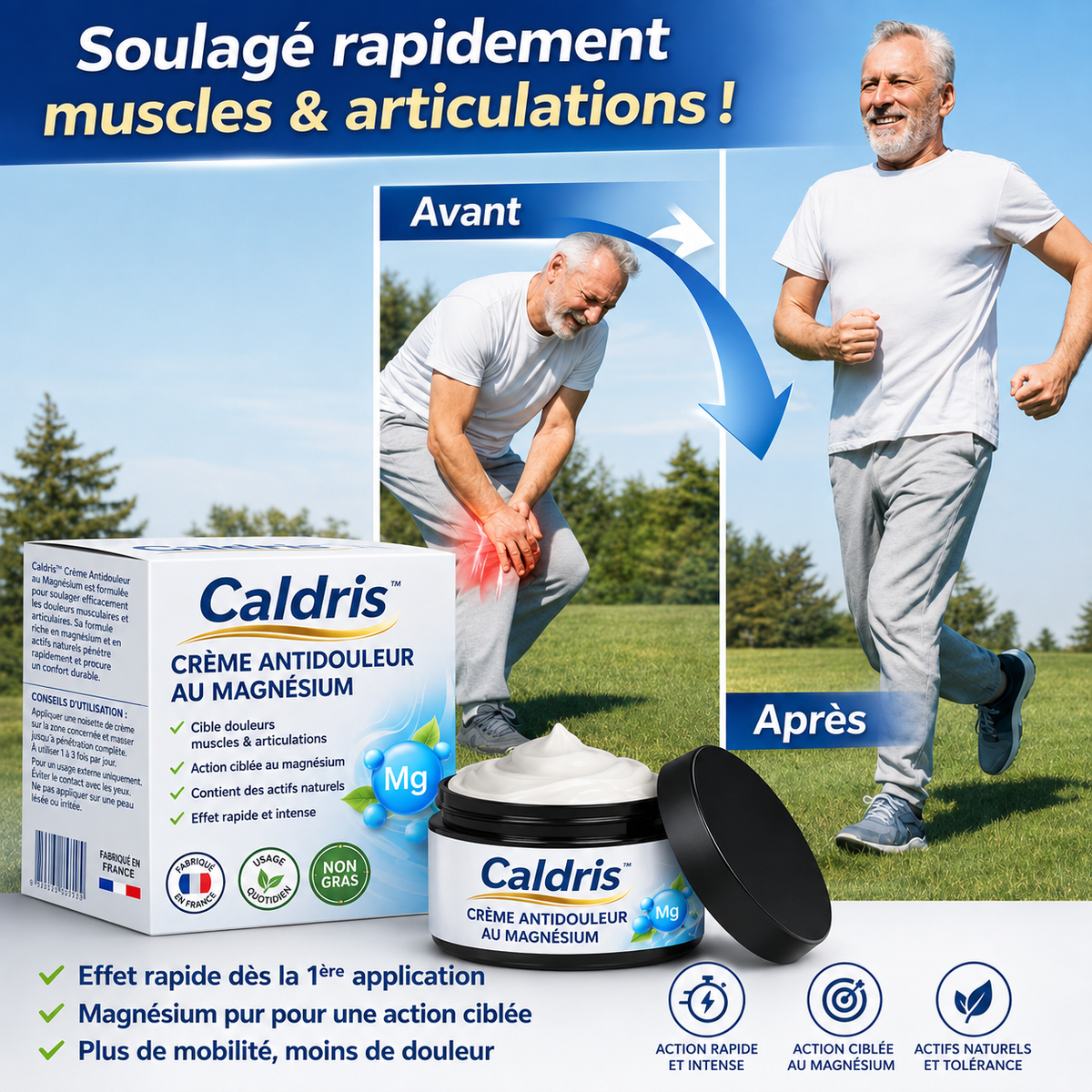 Caldris™ Crème Antidouleur au Magnésium | Supprimez vos douleurs articulaires en 3 minutes !