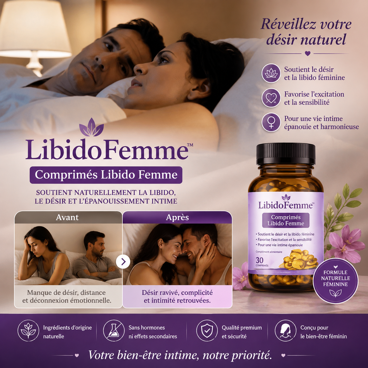 LibidoFemme™ Comprimés Libido Femme | Retrouve enfin une vie sexuelle sans souci après la ménopause, avec de premiers changements souvent visibles en 14 jours !