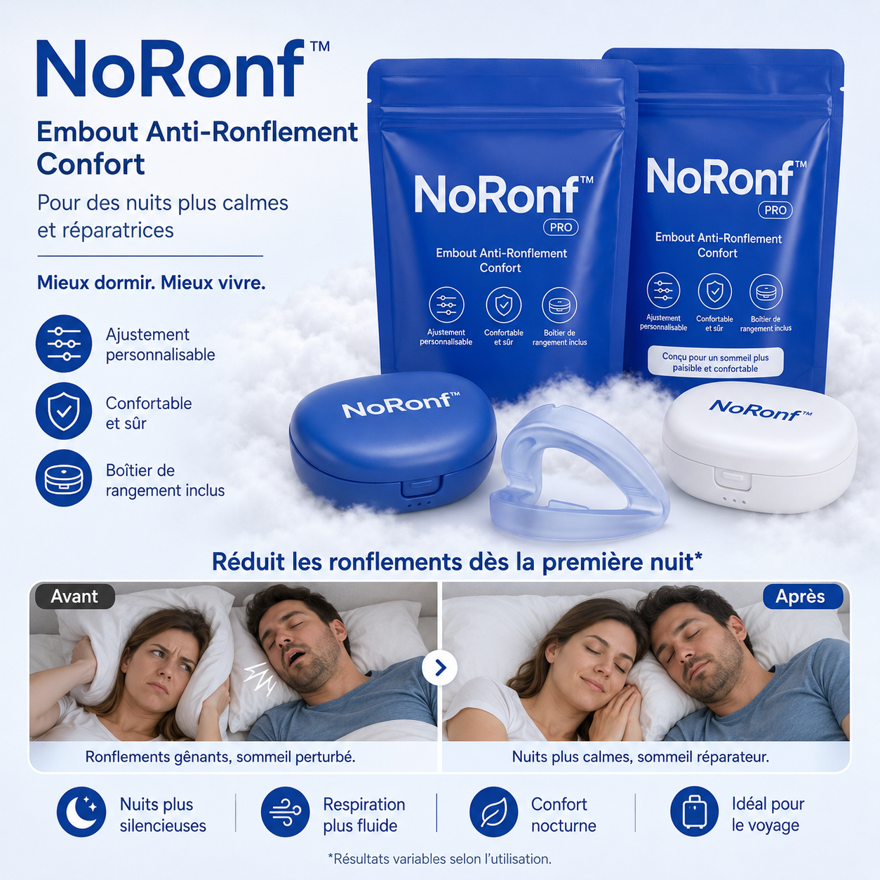 NoRonf™ Embout Anti-Ronflement Confort | Stoppez les ronflements dès la première nuit et laissez votre partenaire dormir enfin !