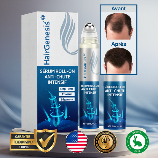HairGenesis™ Sérum Roll-On Anti-Chute Intensif | Fait repousser les cheveux clairsemés en 7 jours!