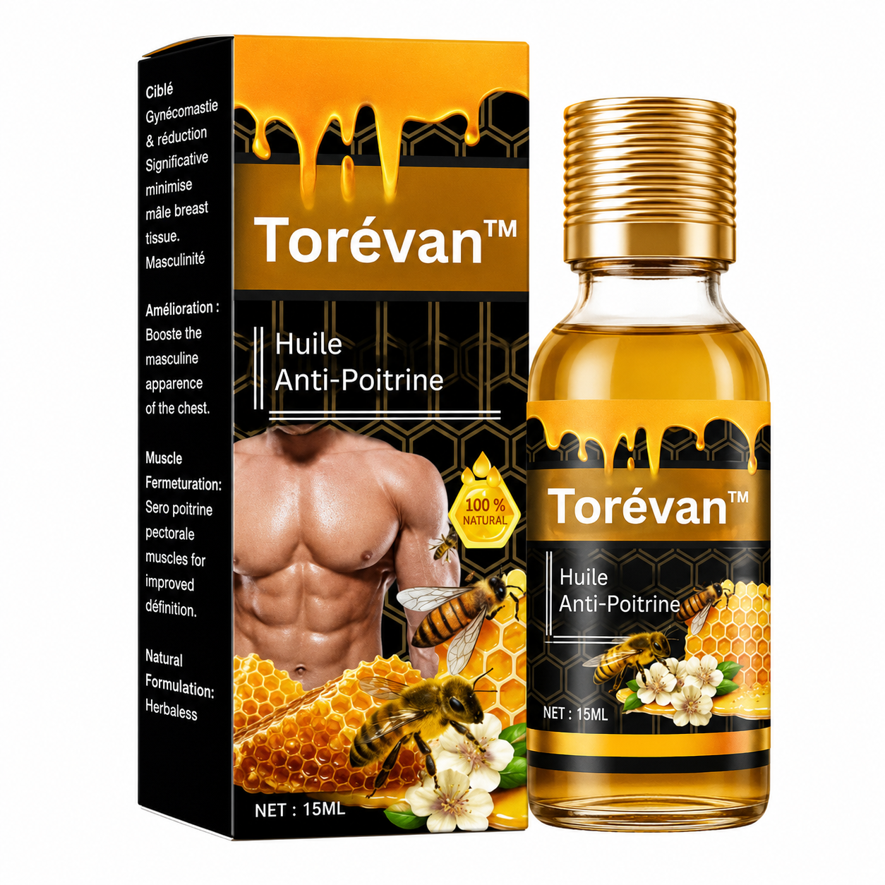 Torévan™ Huile Anti-Poitrine | Réduit la Poitrine chez les Hommes en 7 Jours, Sans Chirurgie!