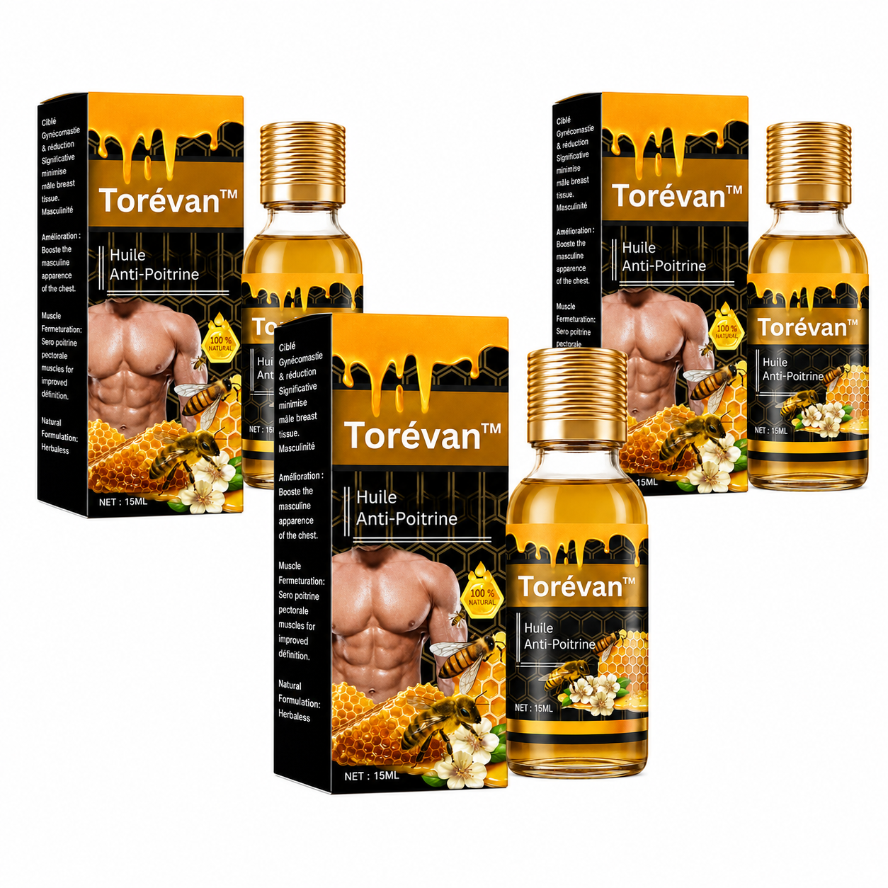 Torévan™ Huile Anti-Poitrine | Réduit la Poitrine chez les Hommes en 7 Jours, Sans Chirurgie!