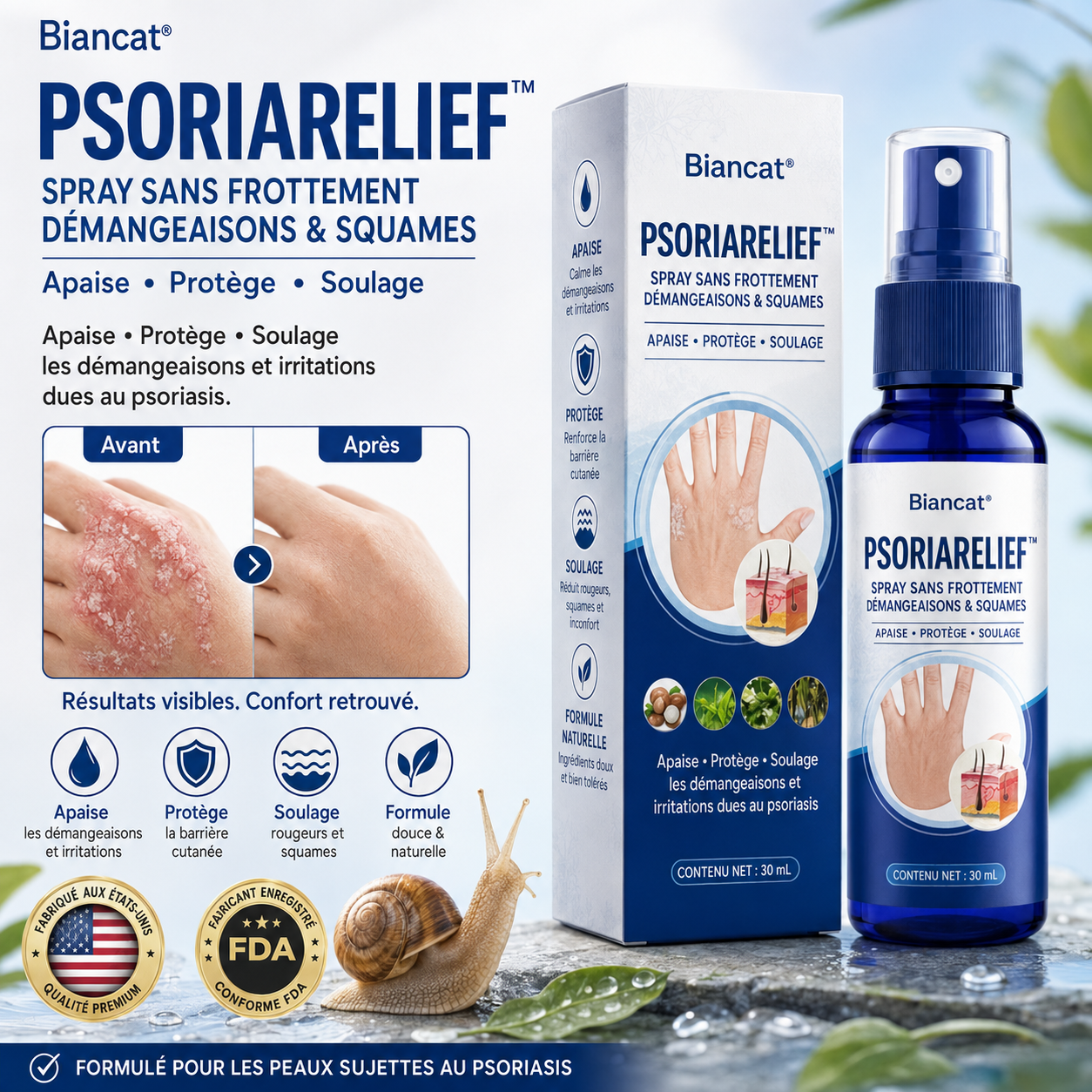 PsoriaRelief™ Spray Peau Irritée & Squameuse | Soulagez les démangeaisons sans frotter, sans coller, sans souffrir !