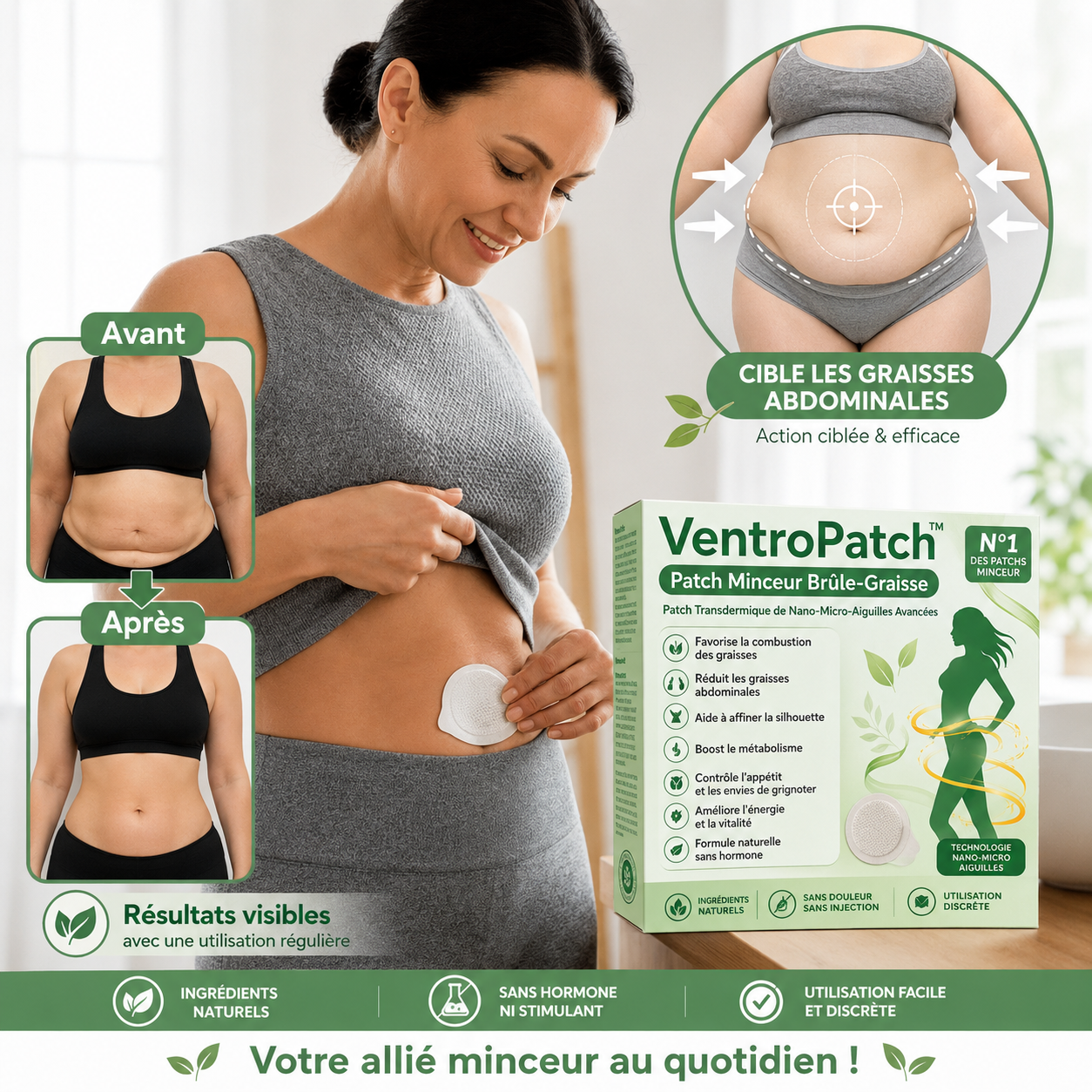 VentroPatch™ Patch Minceur Brûle-Graisse | Affinez votre ventre en 7 jours, sans régime strict ni sport intensif !