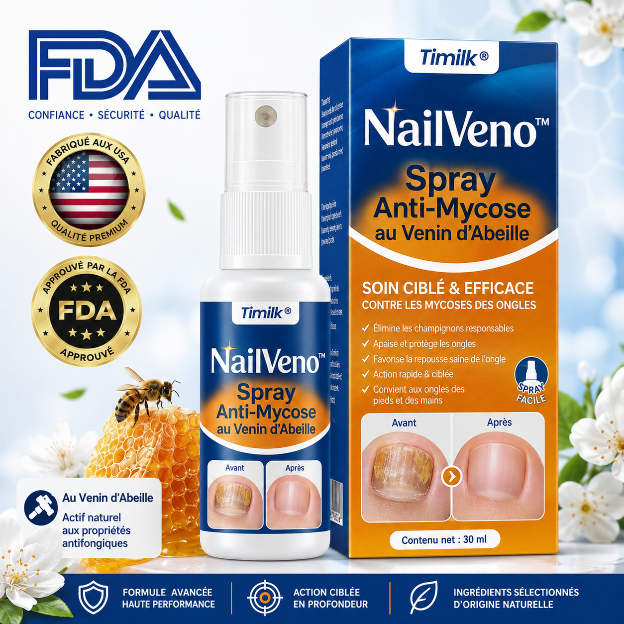 NailVeno™ Spray Anti-Mycose au Venin d’Abeille | Retrouvez des ongles nets, sains et forts dès 7 jours !