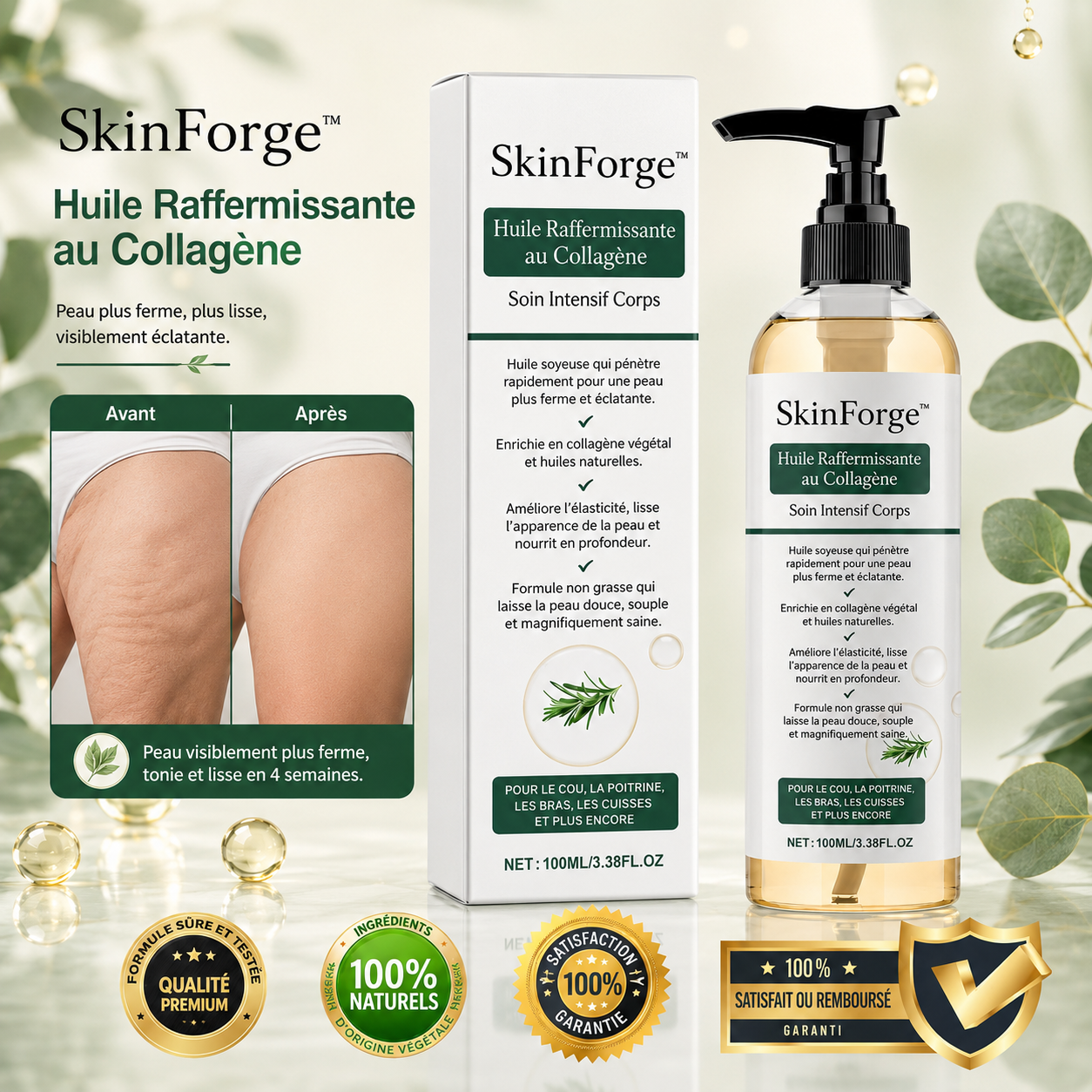 SkinForge™ Huile Raffermissante au Collagène | Retendez la peau relâchée et retrouvez un corps plus lisse en 7 jours !