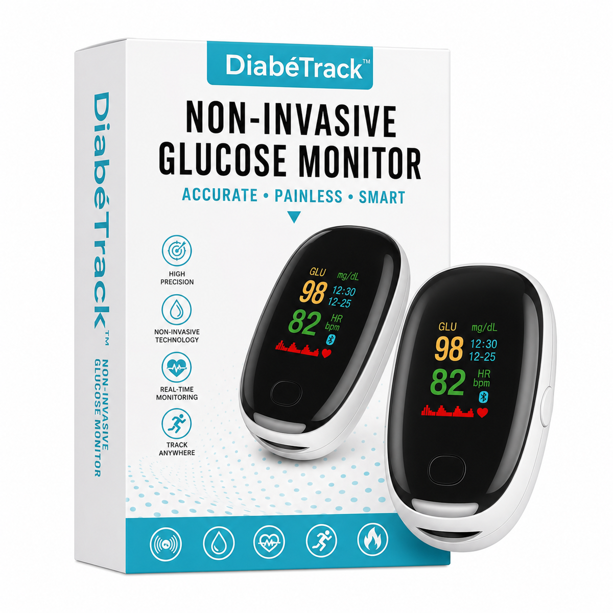 DiabéTrack™ Lecteur Glycémie Sans Piqûre | Surveillez votre sucre en 5 secondes sans aiguille, sans douleur et sans bandelette !