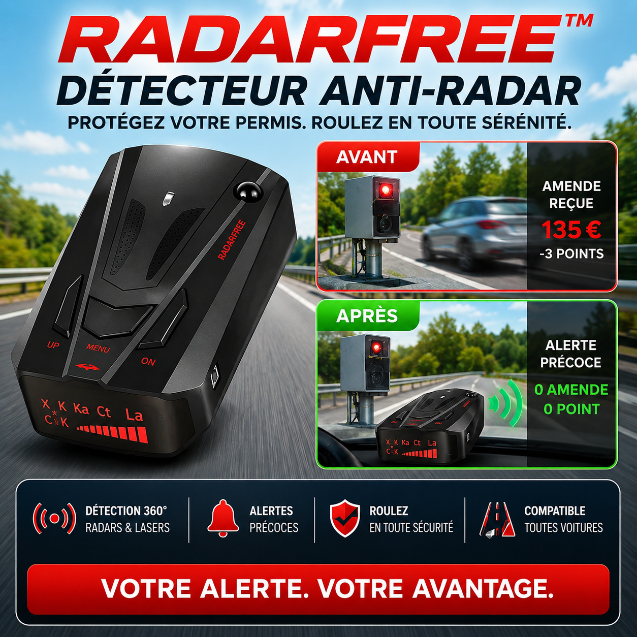 RadarFree™ Détecteur Anti-Radar | Évitez les amendes et conduisez sereinement à chaque trajet !