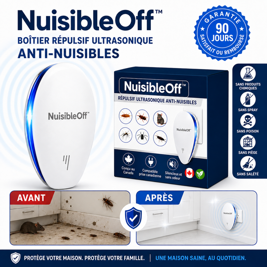 NuisibleOff™ Boîtier Répulsif Ultrasonique Anti-Nuisibles | Repoussez insectes, rongeurs et nuisibles sans poison, sans piège, sans odeur !