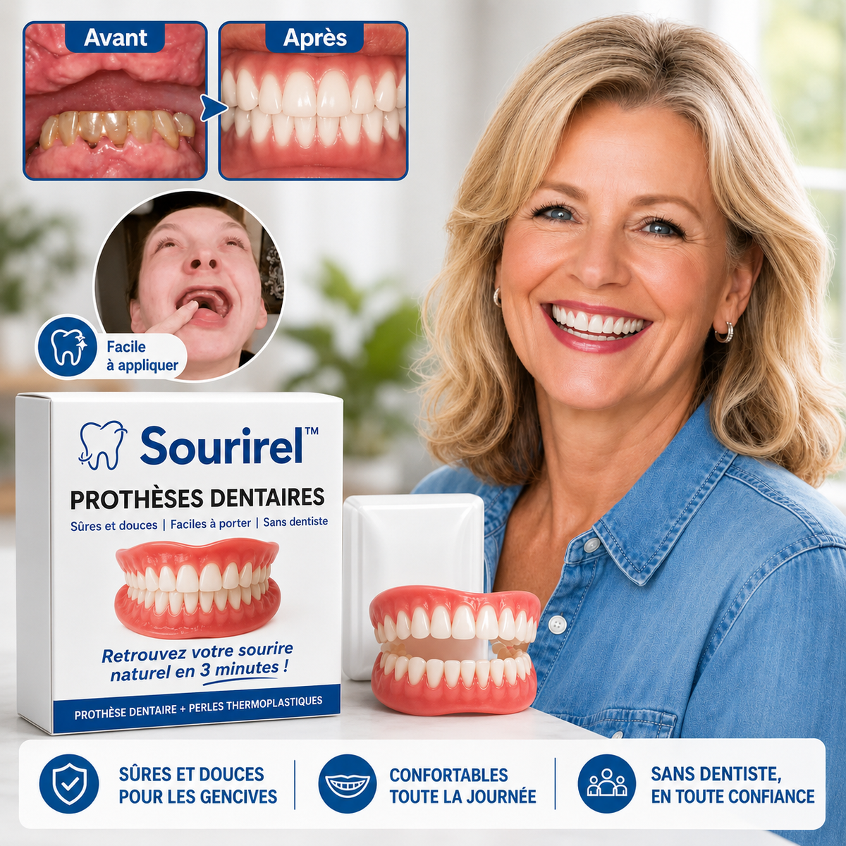 Sourirel™ Prothèses dentaires | Retrouvez votre sourire naturel en 3 minutes !