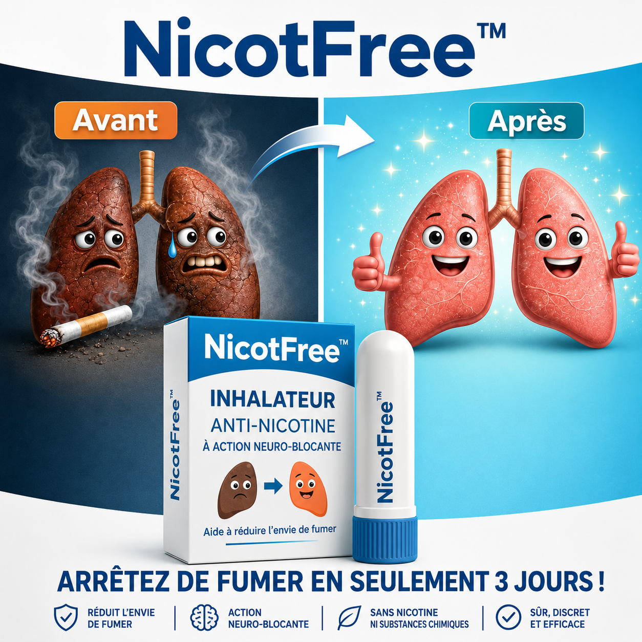 NicotFree™ Inhalateur Anti-Nicotine à Action Neuro-Blocante | Arrêtez de fumer en seulement 3 jours !