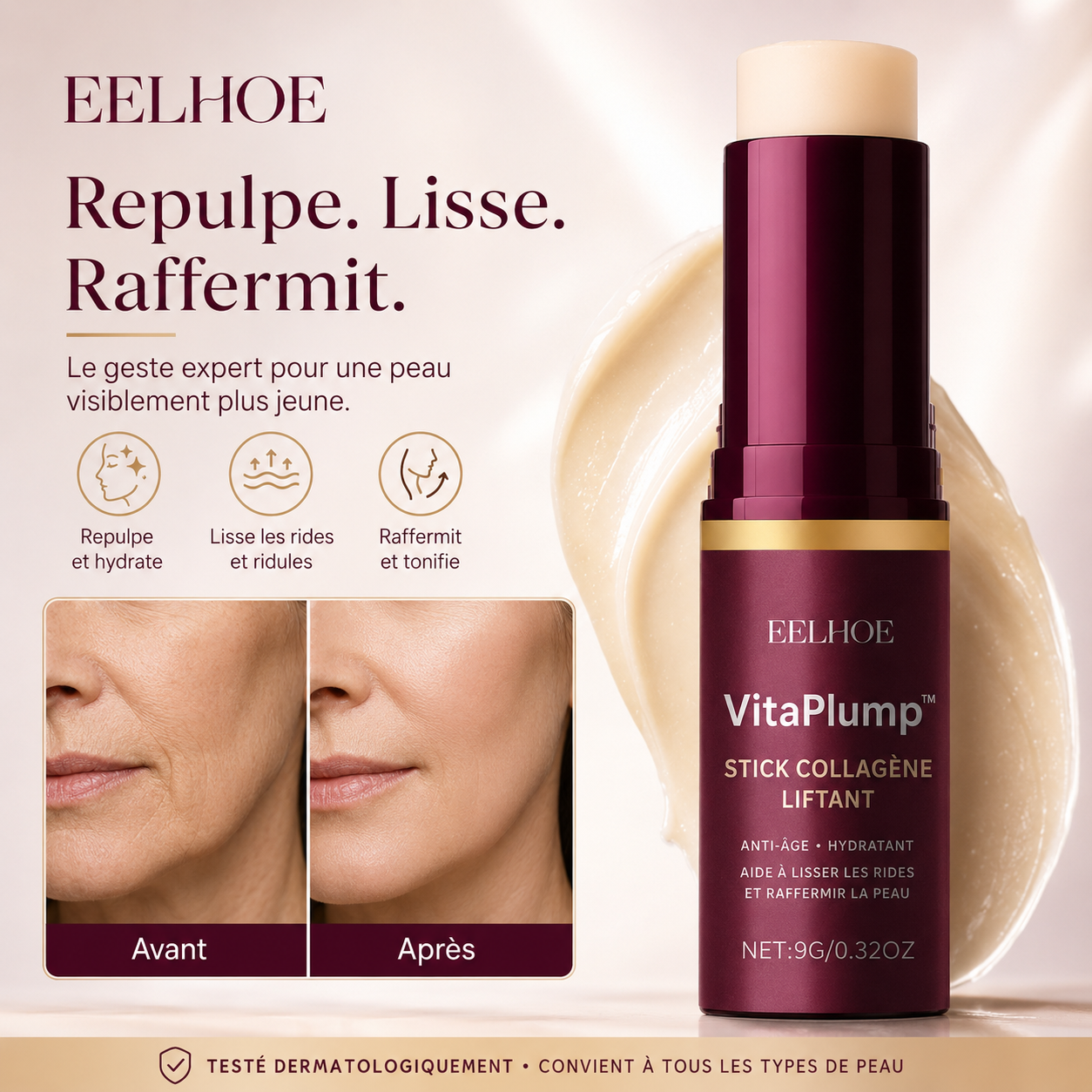 VitaPlump™ Stick Collagène Liftant | Retrouvez un visage plus lisse, ferme et rebondi dès la première application !