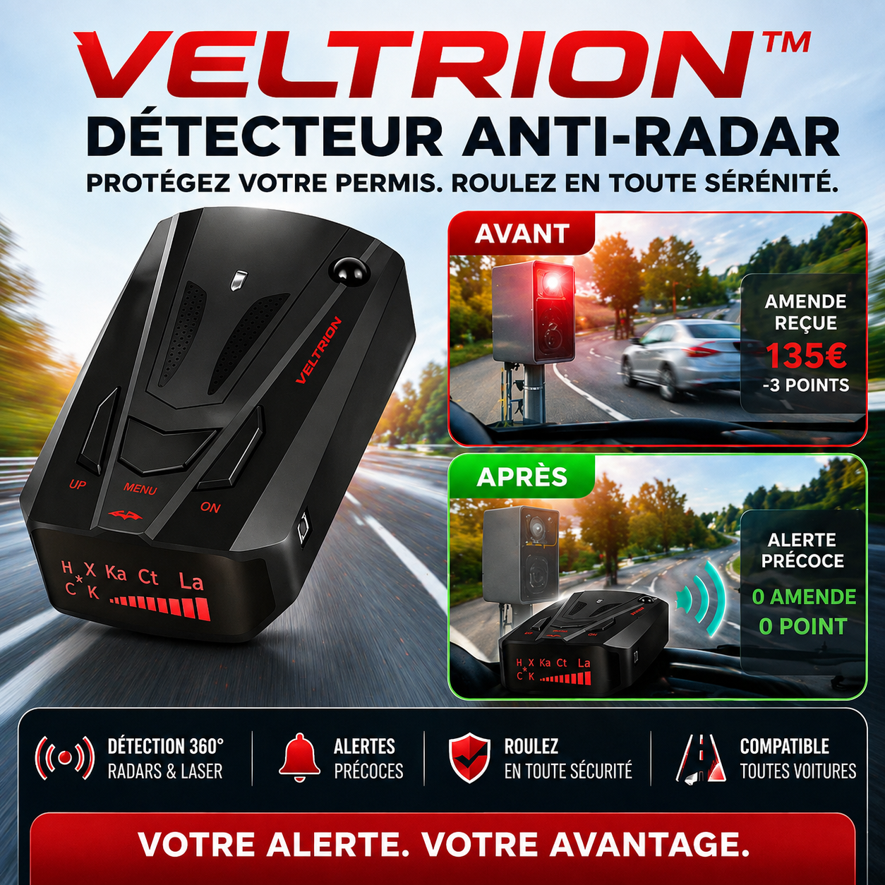 Veltrion™ Détecteur Anti-Radar | Évitez les amendes et conduisez sereinement à chaque trajet !