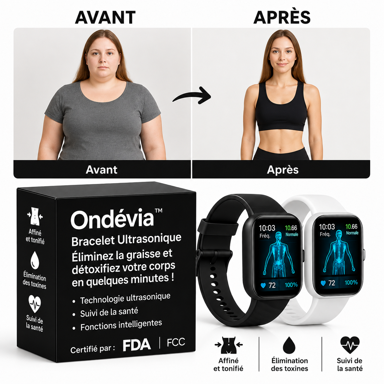 Ondévia™ Bracelet Ultrasonique | Éliminez la graisse et détoxifiez votre corps en quelques minutes !