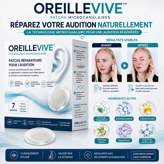 OreilleVive™ Patch Réparation Auditive | Retrouvez une audition plus claire et réduisez les bourdonnements en 2 à 4 semaines !