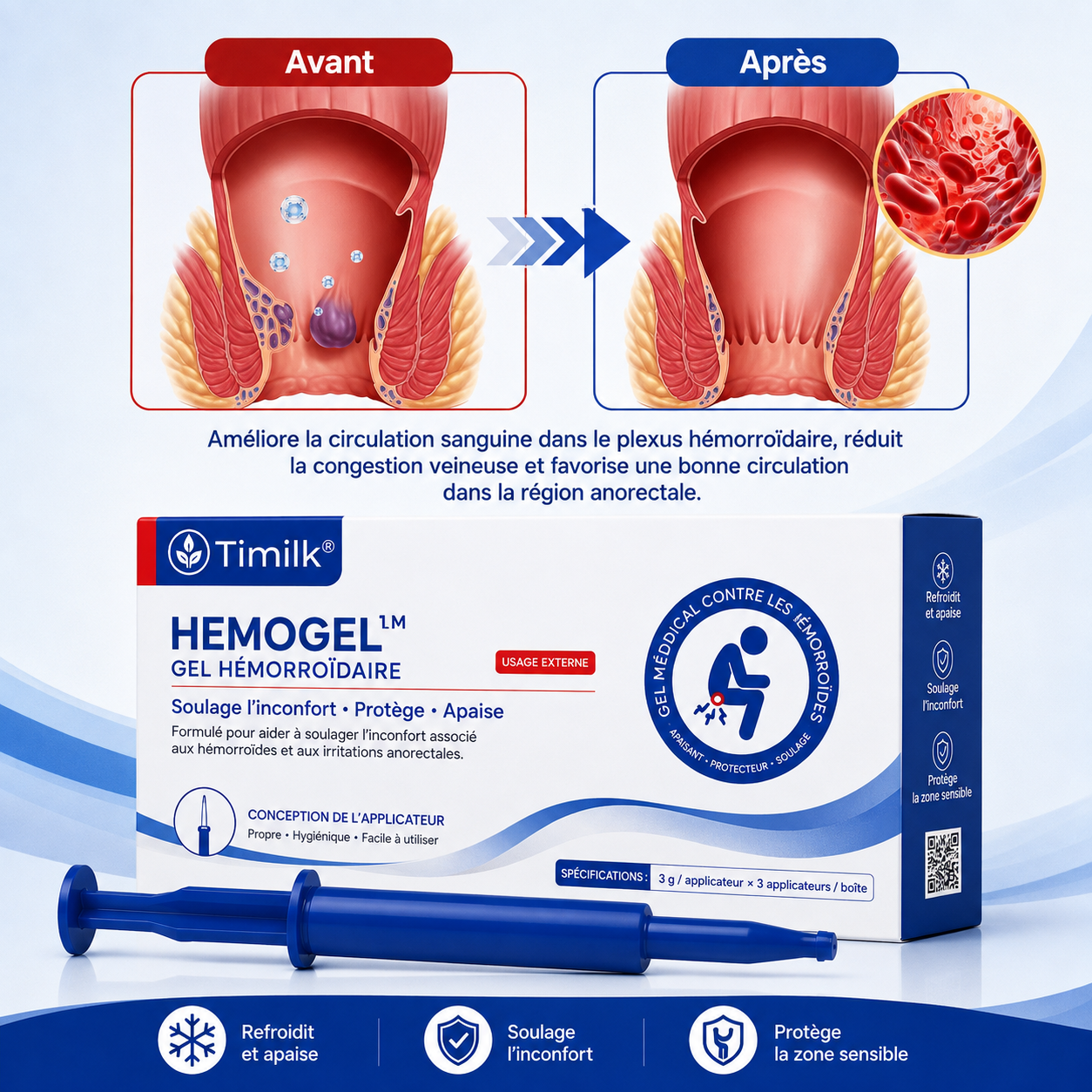 HemoGel™ Gel Hémorroïdes Apaisant | Calmez brûlures, démangeaisons et gonflements dès la première application !