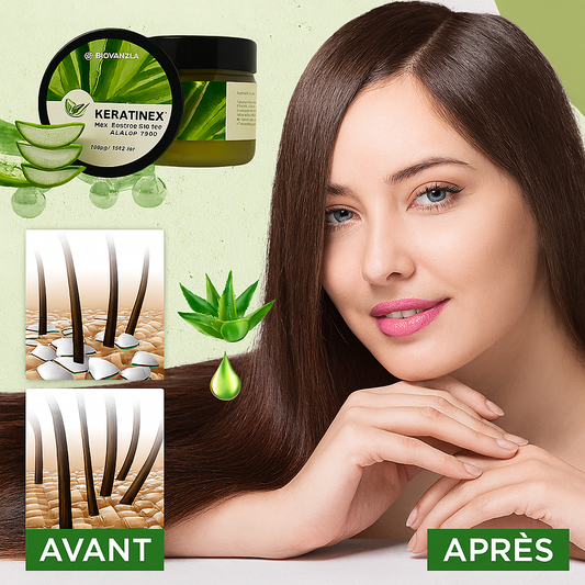 KeratineX™ Masque Réparateur à l’Aloe Vera | Régénère les Cheveux Abîmés en 5 Minutes!
