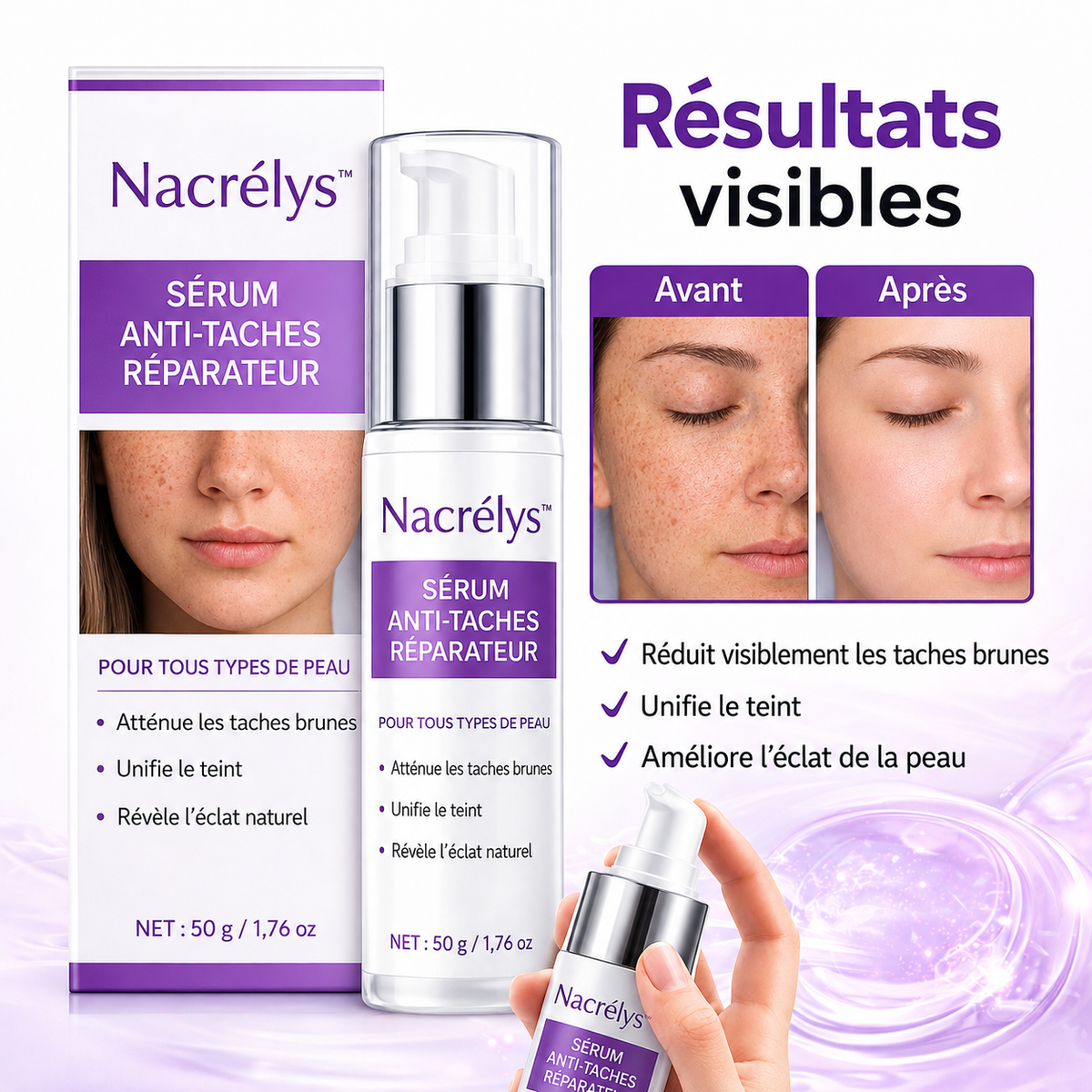 Nacrélys™ Sérum Anti-Taches Réparateur | Effacez vos taches brunes en 72 heures et révélez une peau éclatante !