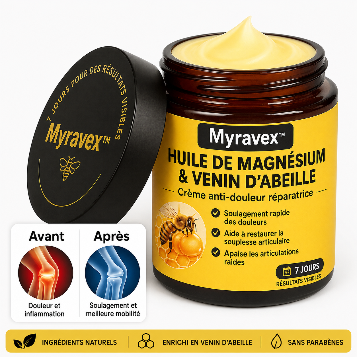 Myravex™ Crème Anti-douleur au Magnésium et au Venin d'Abeille | Supprime vos douleurs articulaires en un instant!