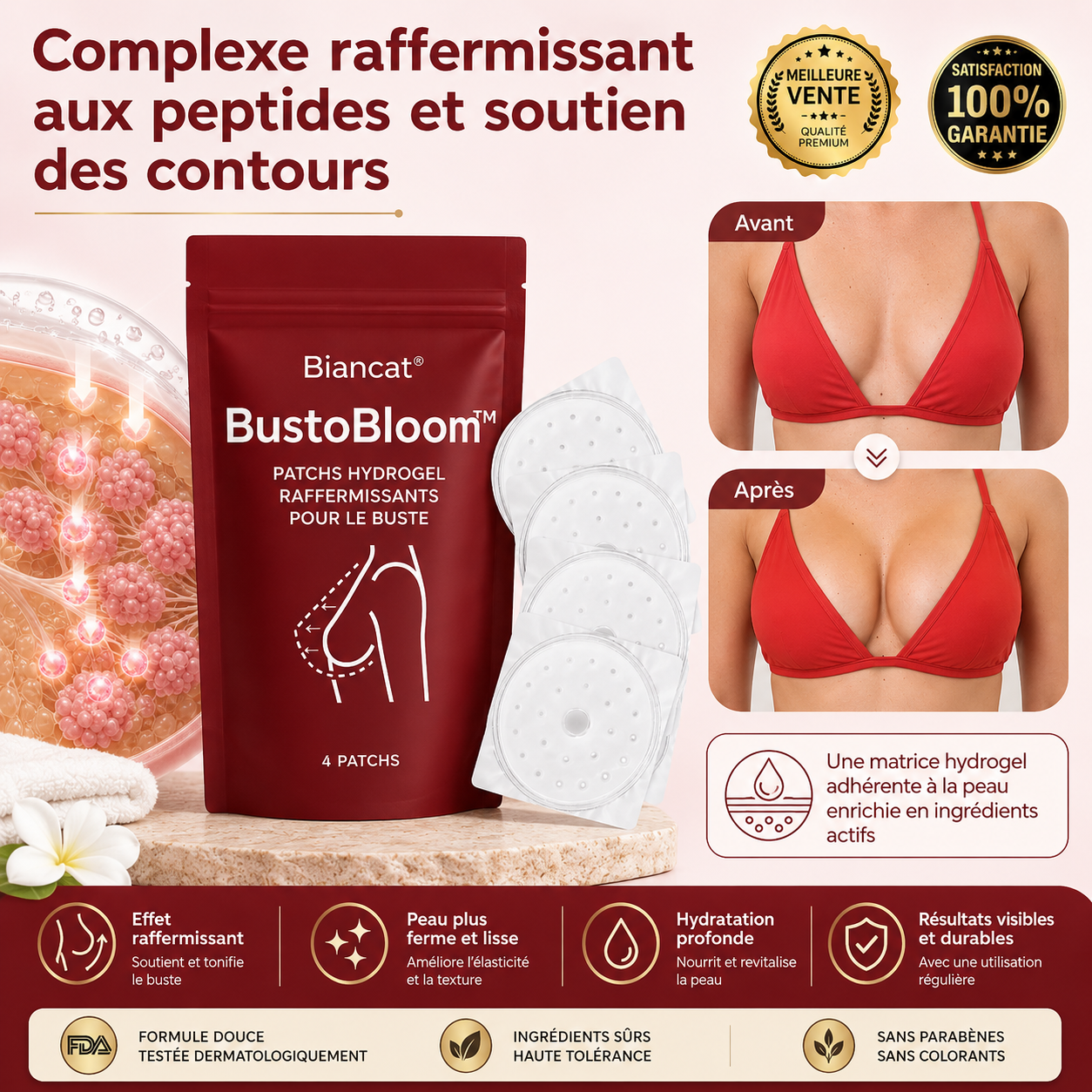 BustoBloom™ Patchs Hydrogel | Repulpez, raffermissez et liftez votre poitrine en seulement 7 jours !