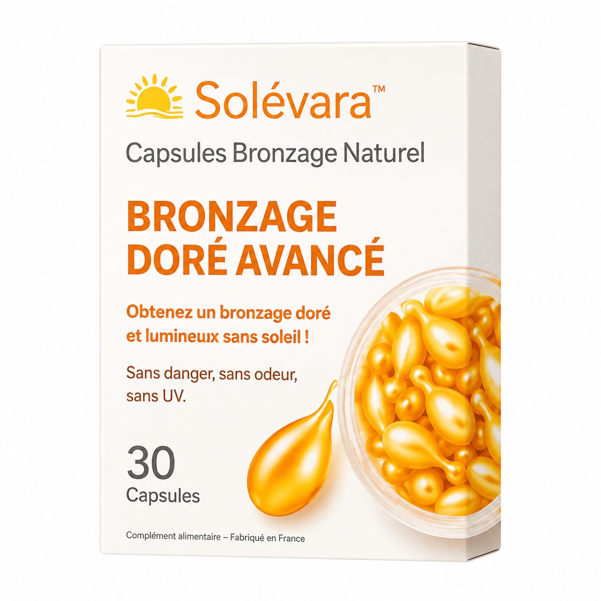 Solévara™ Capsules Bronzage Naturel | Obtenez un bronzage doré et uniforme en seulement 5 jours !