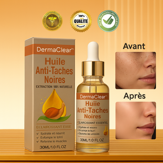 DermaClear™ Huile Anti-Taches Noires | Élimine les taches et éclaircit la peau dès la première semaine!