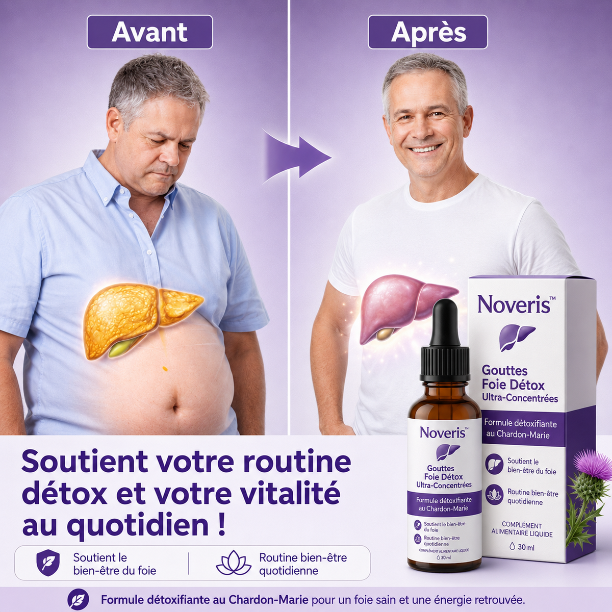 Noveris™ Gouttes Foie Détox Ultra-Concentrées | Décrassez votre foie et déclenchez une perte de 5 kg en 7 jours !