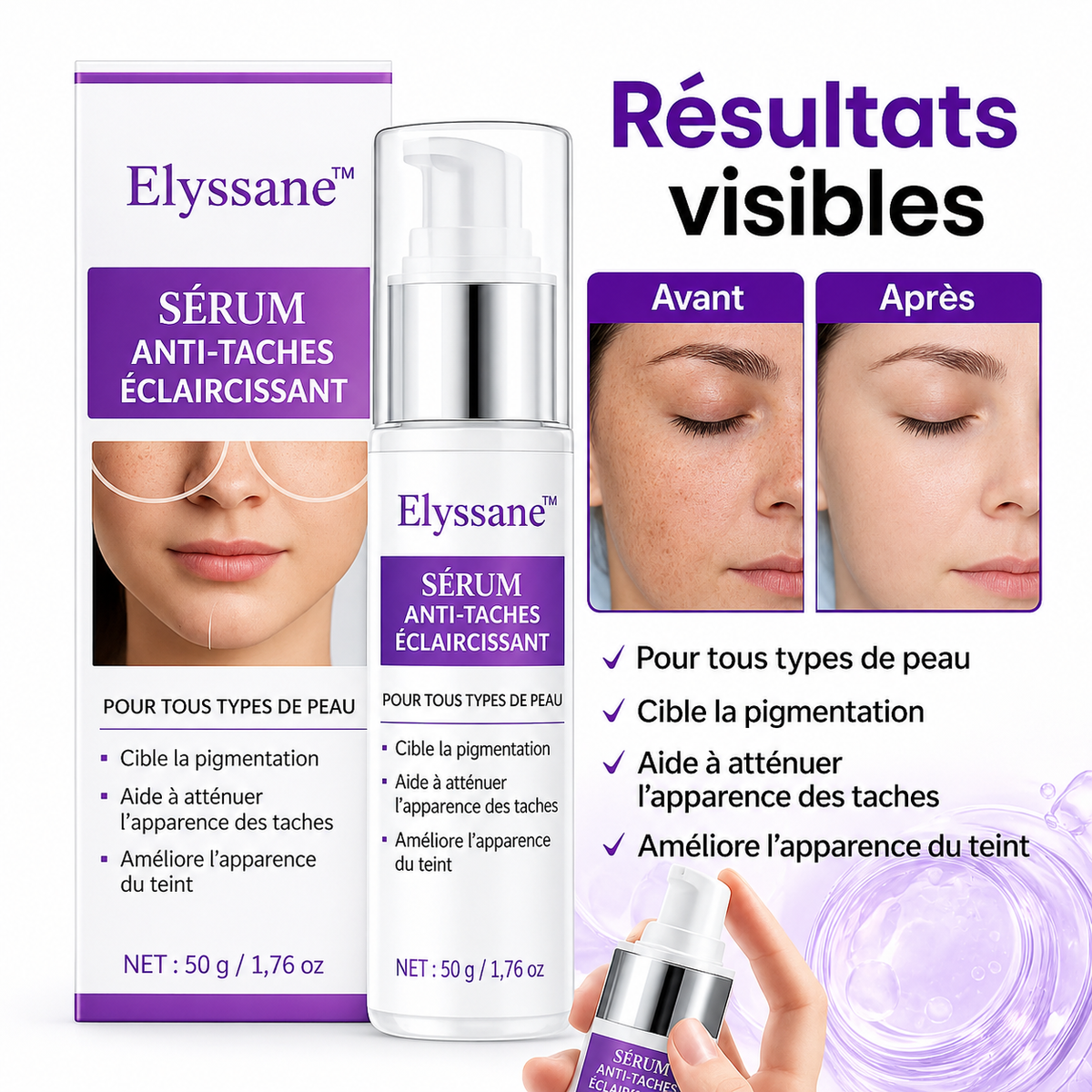 Elyssane™ Sérum Anti-Taches Éclaircissant | Effacez vos taches brunes en 72 heures chrono !
