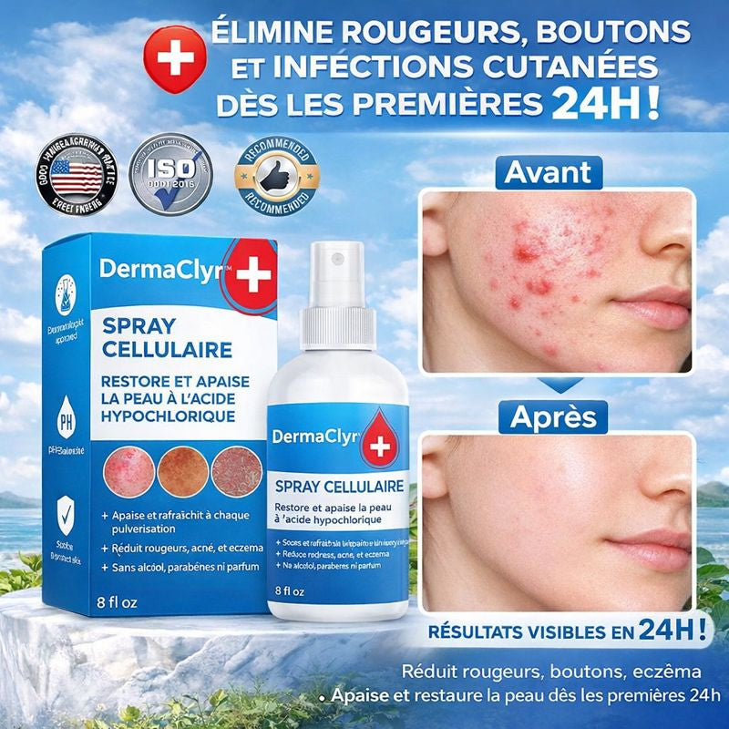 DermaClyr™ Spray Cellulaire | Élimine rougeurs, boutons et infections cutanées dès les premières 24h !
