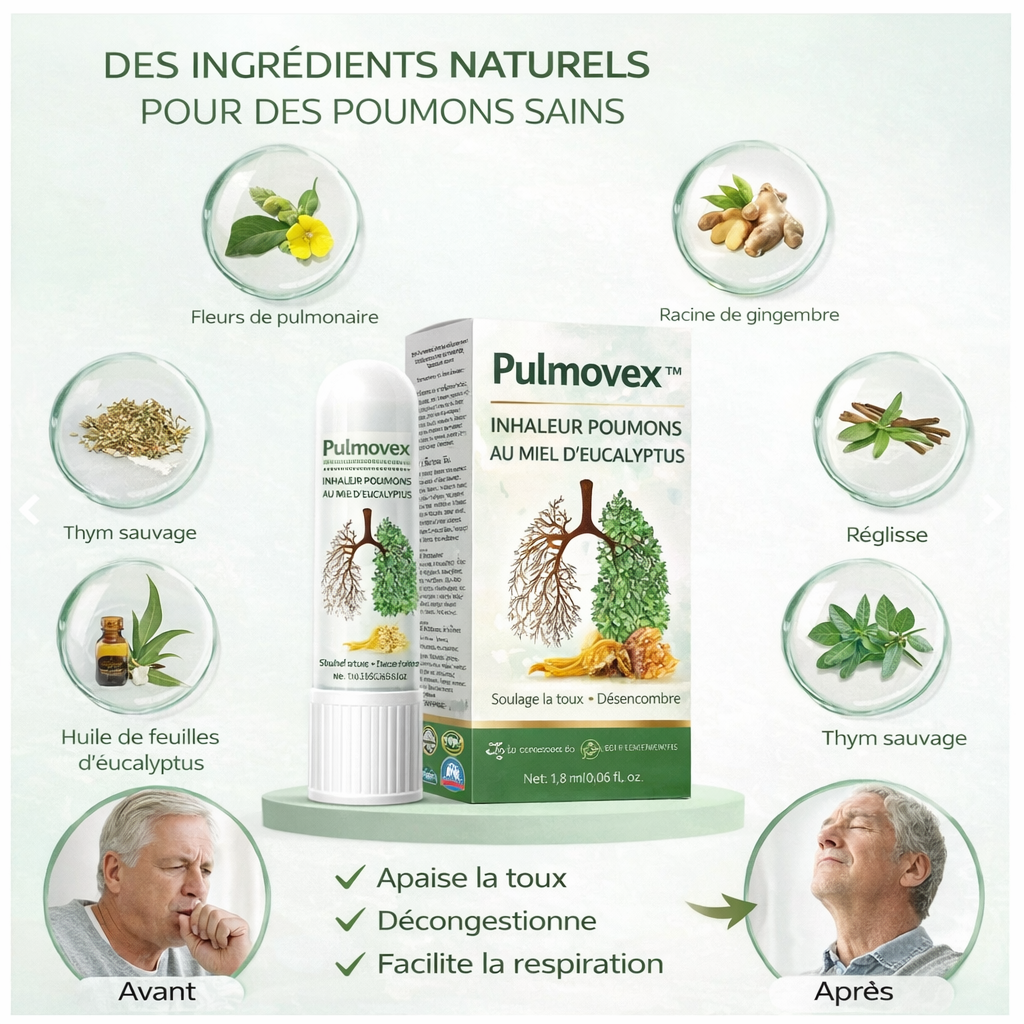Pulmovex™ Inhaleur Poumons au Miel d’Eucalyptus | Nettoyez vos poumons en 2 minutes chrono !