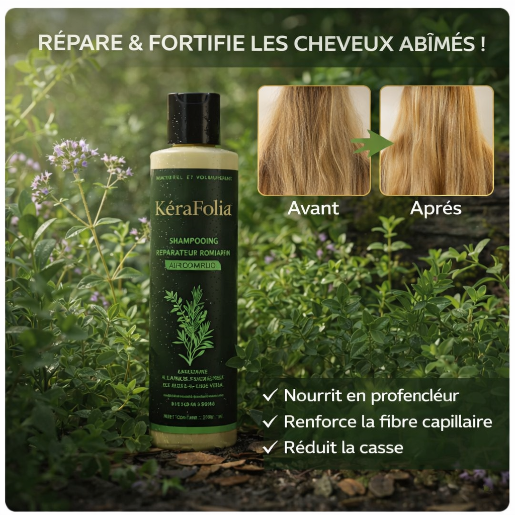 KéraFolia™ Shampooing Réparateur au Romarin | Reboostez vos cheveux en 48h chrono !