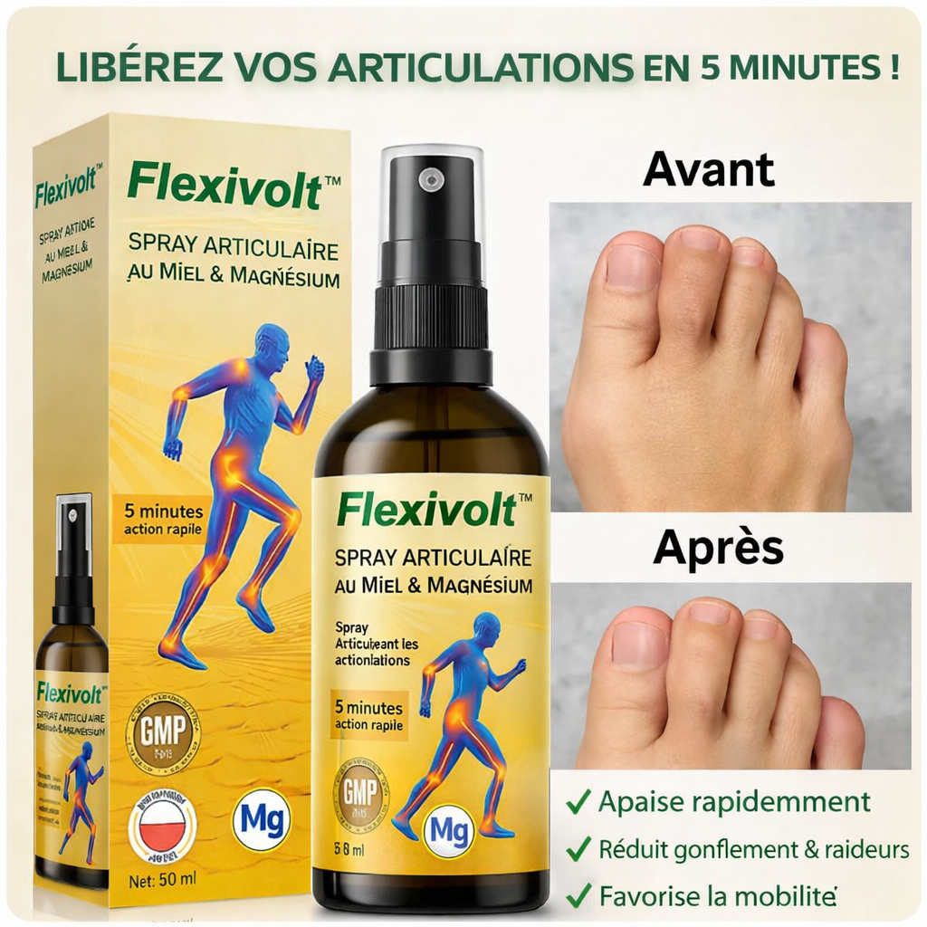 Flexivolt™ Spray Articulaire au Miel & Magnésium | Supprime vos douleurs articulaires en 10 minutes chrono !