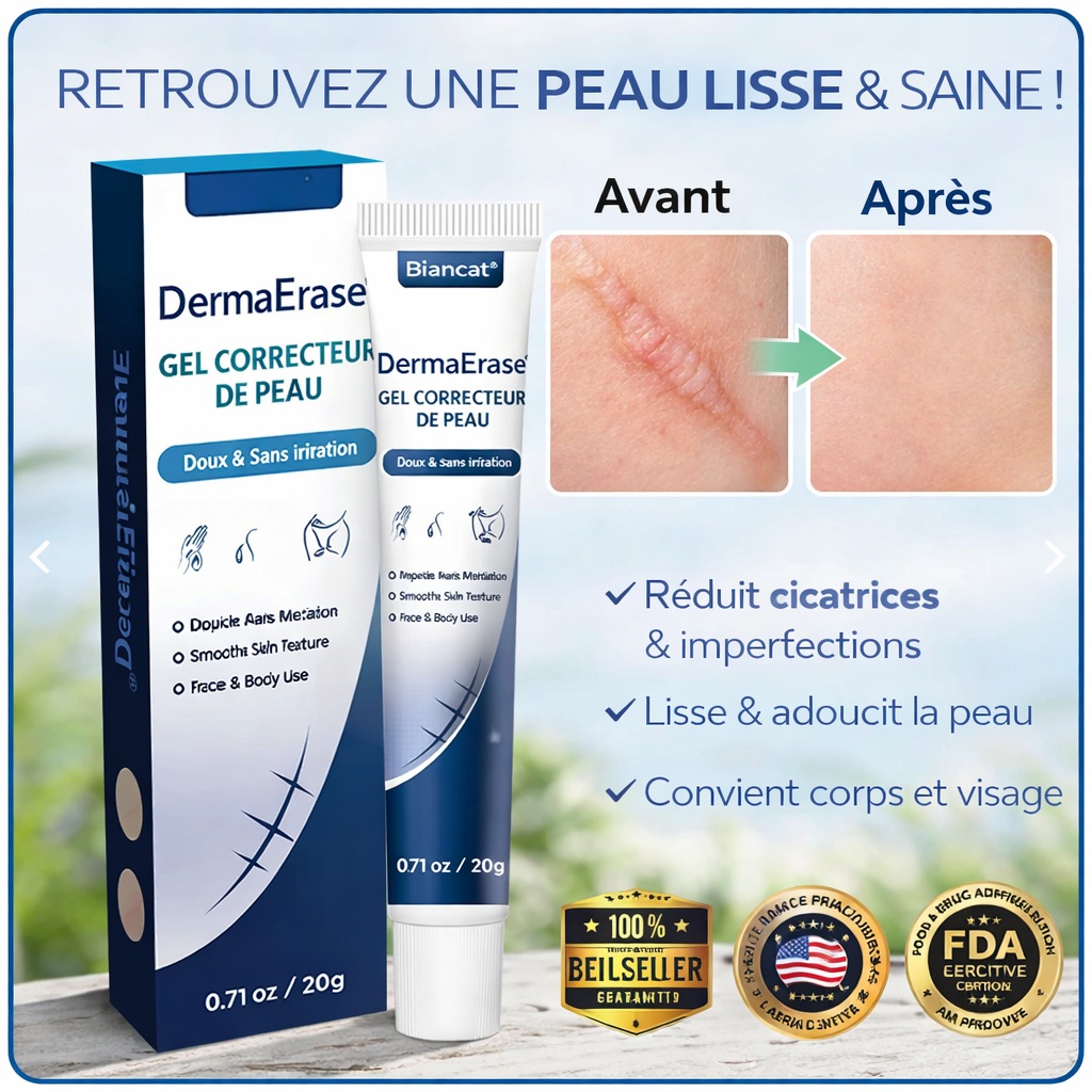 DermaErase™ Gel Correcteur de Peau | Éliminez cicatrices, vergetures et imperfections en 7 minutes !