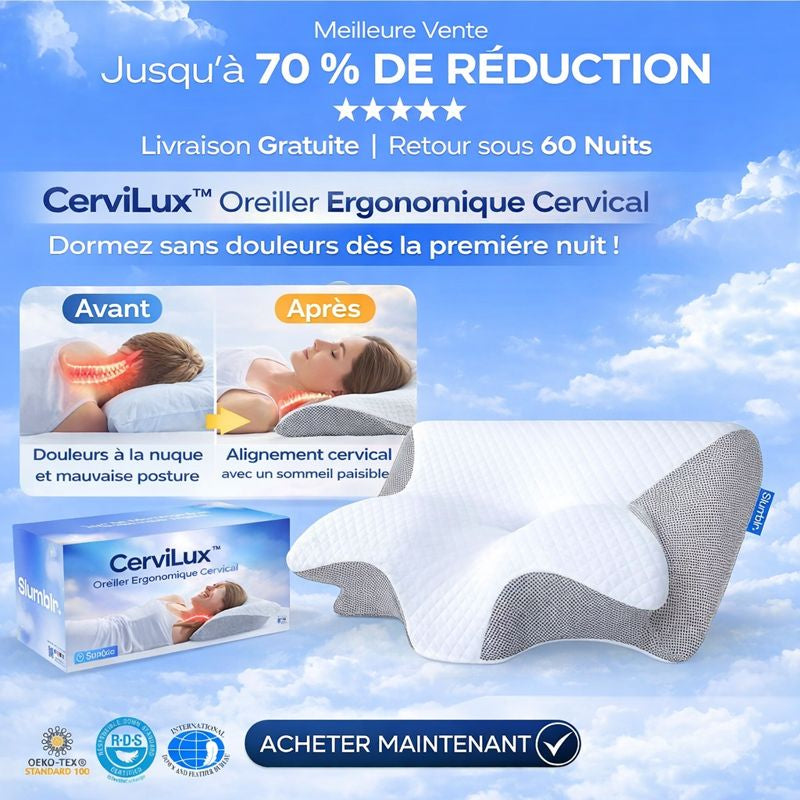 CerviLux™ Oreiller Ergonomique Cervical | Dormez sans douleurs dès la première nuit !