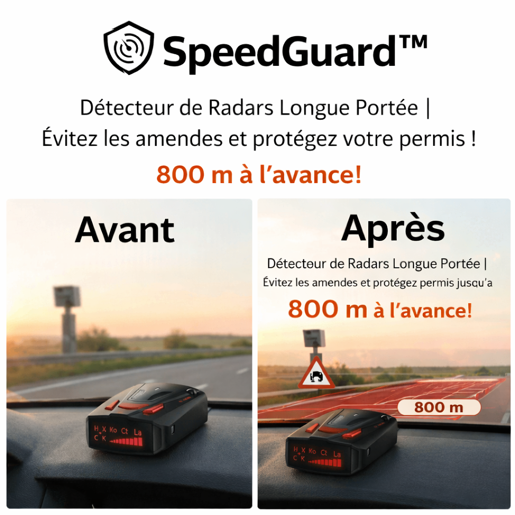 SpeedGuard™ Détecteur de Radars Longue Portée | Évitez les amendes et protégez votre permis jusqu’à 800 m à l’avance !